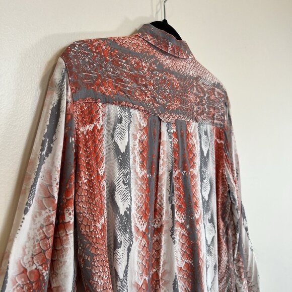 Milano Italy Snake Print Orange Gray Long Sleeve Button Down Viscose 40 L - Picture 8 of 12